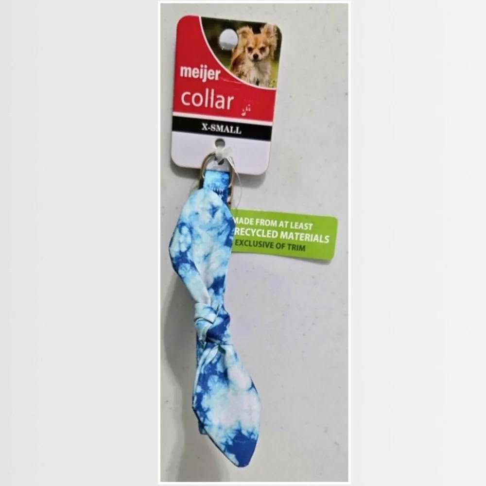 New Pet Dog Collar X-Small Bow Tie Blue White Tie Dye Animal Adjustable NWT